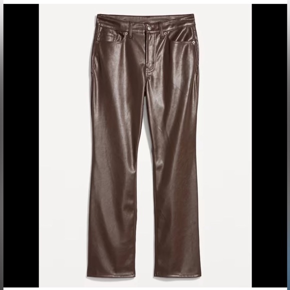 NWOT Old Navy Brown High Rise Boot Cut Faux Leather Pants.  Size 4Tall - Picture 3 of 3